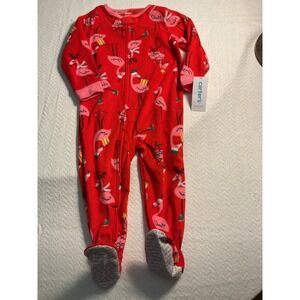 Carters 2T Red Holiday‎ Flamingo Footed Pajamas Christmas Toddler